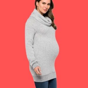 Elegant Light Gray Cowl Neck Maternity Sweater